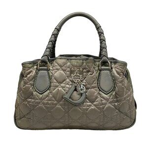 Auth DIOR/ChristianDior Cannage Stitch/Lovely Gray Nylon Leather - Handbag